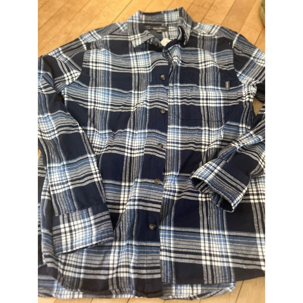 Eddie Bauer Plaid Flannel Shirt Mens Medium Blue Long Sleeve Button Down Outdoor